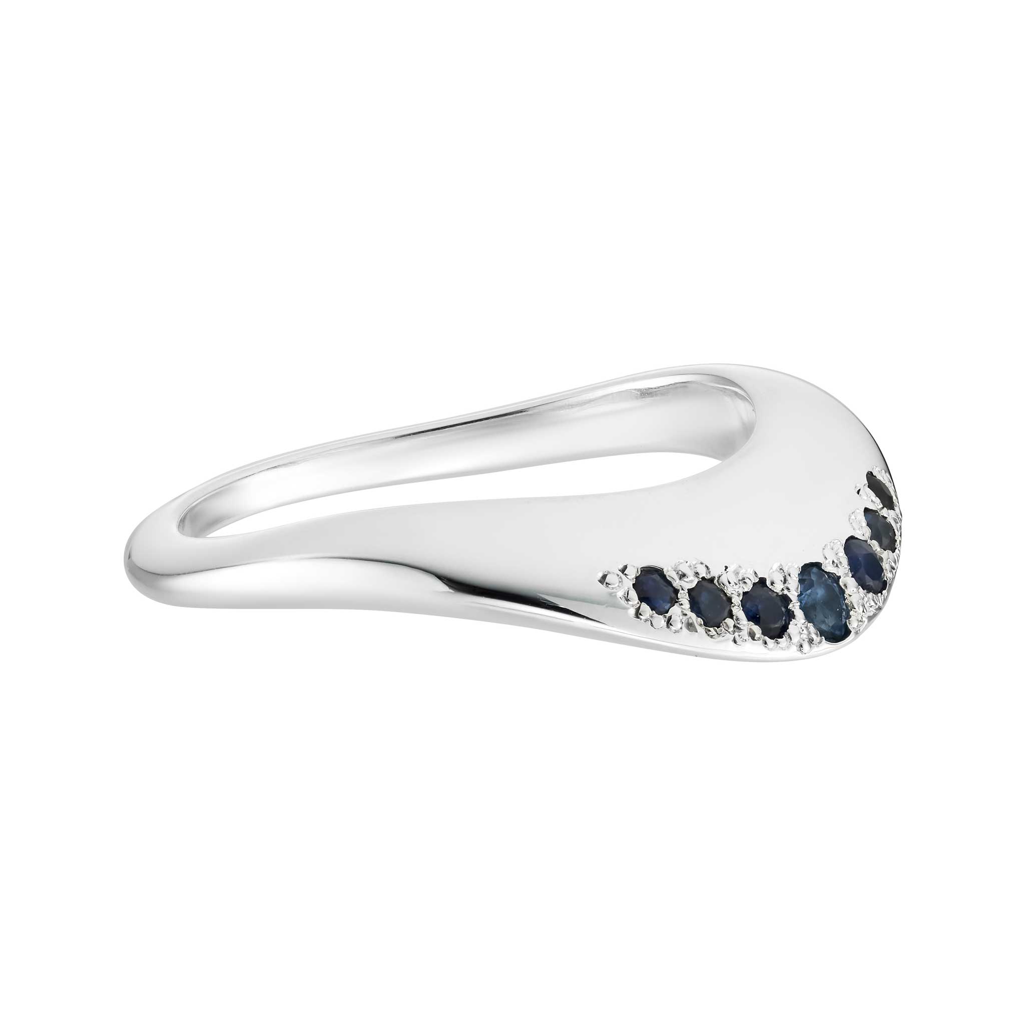 Round Brilliant-Cut Sapphire Wave Ring in Silver